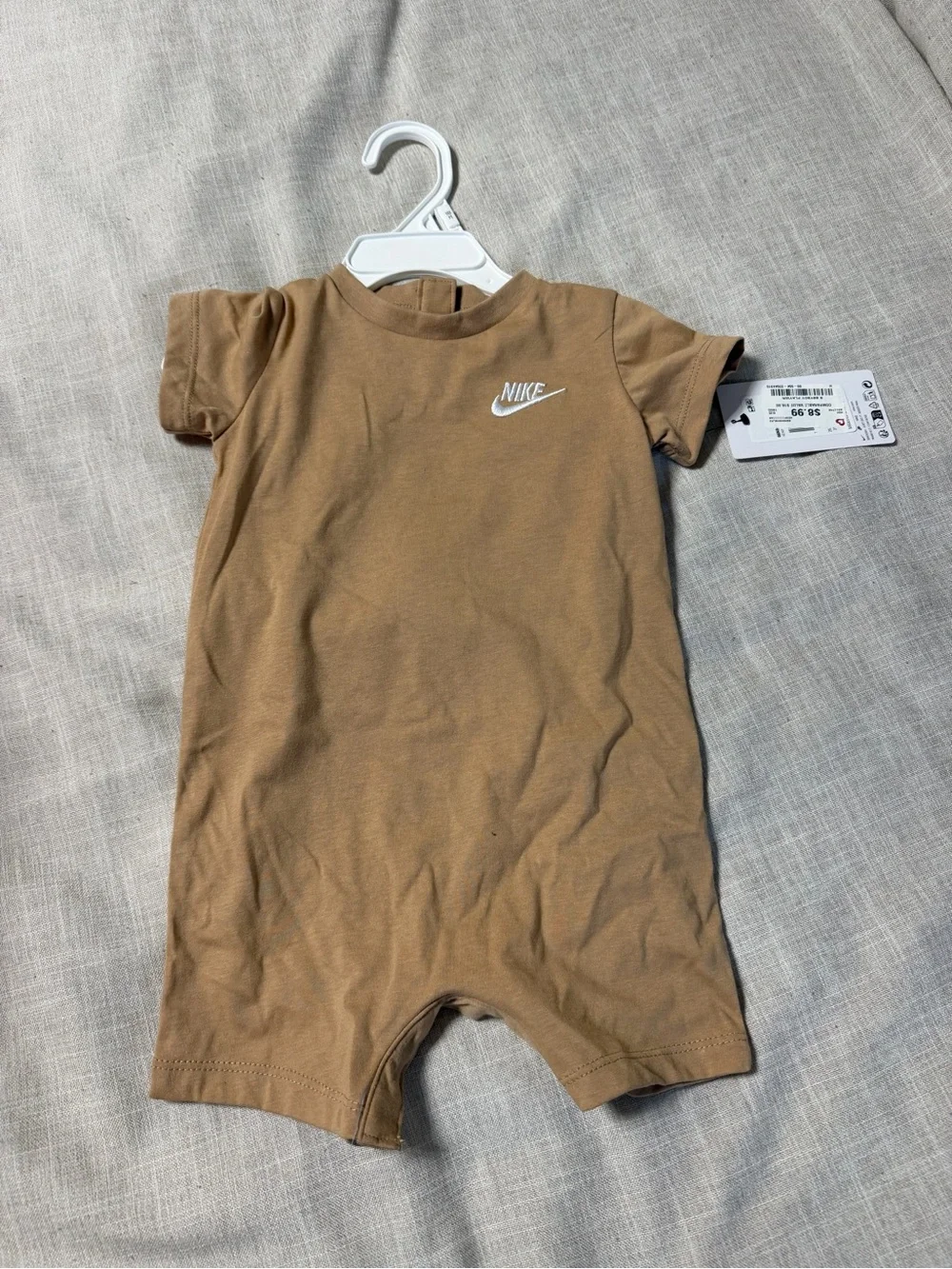 Nike Brown Short-Sleeve Baby One-Piece with White Logo